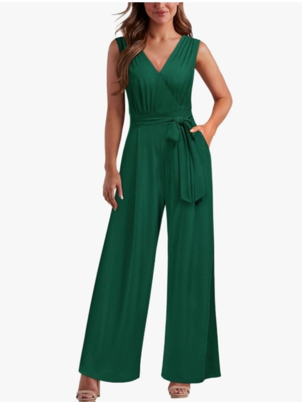 Knitee Women's Sleeveless Deep V Neck Green Jumpsuit Size Medium